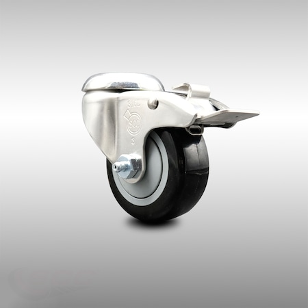 Service Caster 3 Inch 316SS Black Polyurethane Swivel Bolt Hole Caster with Total Lock Brake SCC-SS316BHTTL20S314-PPUB-BLK